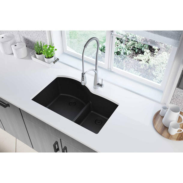 Houzer Quartztone 33'' L Undermount Double Bowl Granite Kitchen Sink